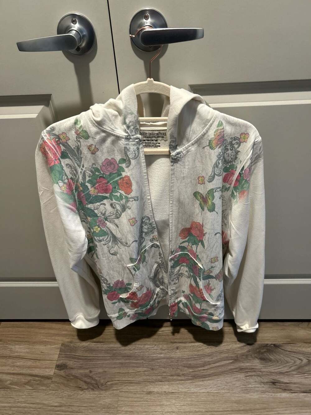Next Era Couture Floral Butterfly Print Zip-Up Hoodie